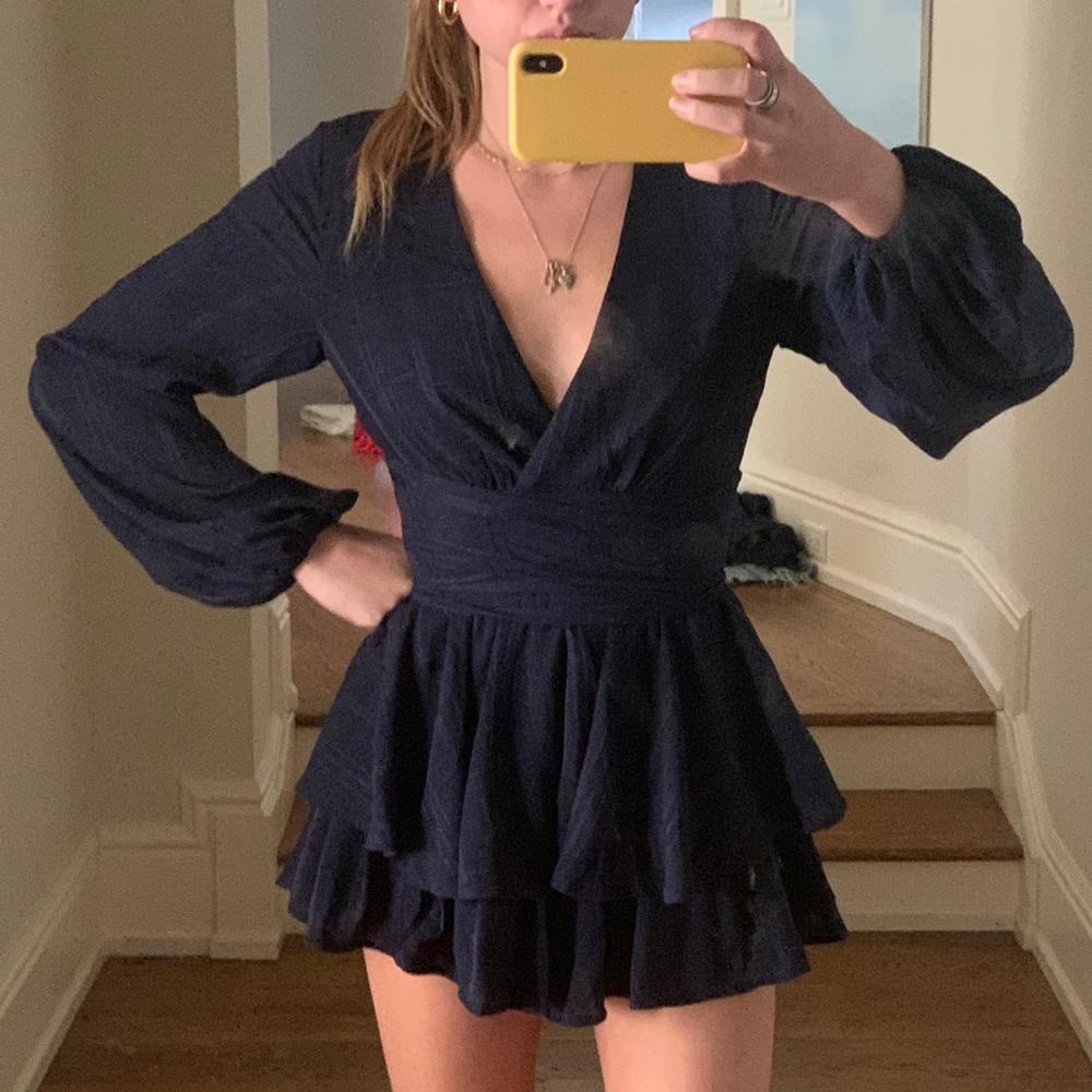 Princess Polly navy romper with tie